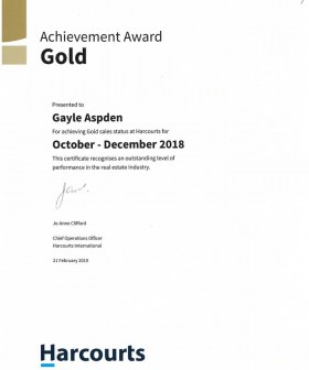 Gold Achievement Award - October to December 2018