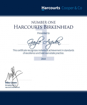 No.1 Sales Consultant - Harcourts Birkenhead - 2010