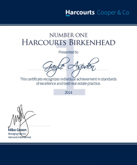 No.1 Sales Consultant - Harcourts Birkenhead - 2014