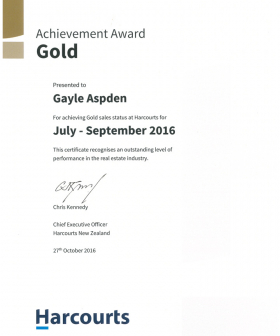 Gold Achievement Award - July-September 2016