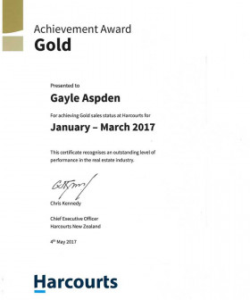 Gold Achievement Award - January to March 2017