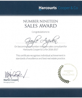 No.19 Sales Consultant for Harcourts Cooper & Co - 2016-2017