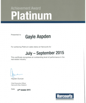 Platinum Achievement Award - July-September 2015