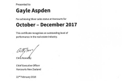 Gold Achievement Award - October to December 2017