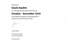 Gold Achievement Award - October to December 2018