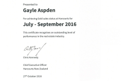 Gold Achievement Award - July-September 2016
