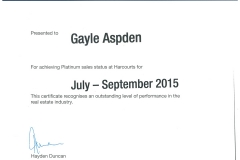 Platinum Achievement Award - July-September 2015